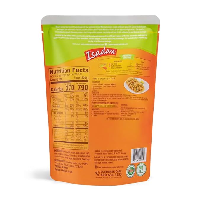 Isadora Fully Cooked Pork Chile Verde 15 oz, Ready-to-eat, Pork in Green Salsa, Medium Heat, Shelf