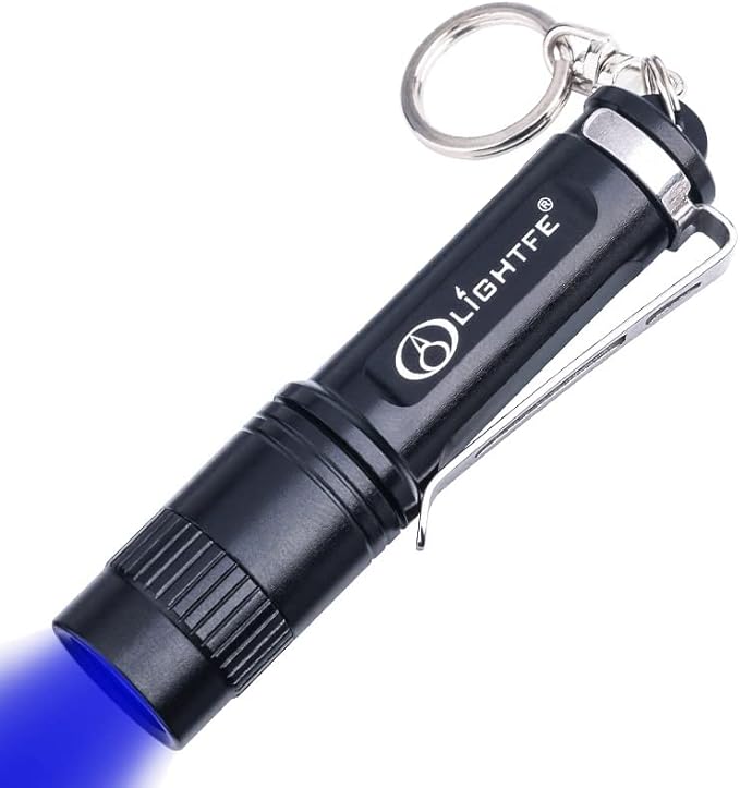 LIGHTFE Black Light 365nm UV Flashlight UV101D with High Power UV LED Source Keychain Light Powered