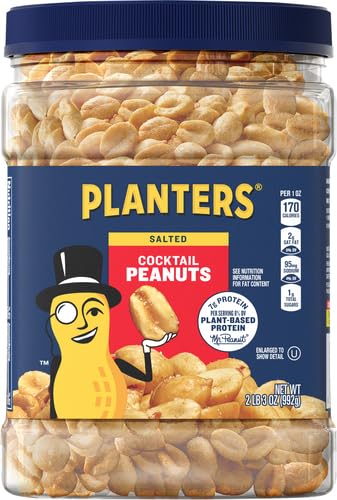 PLANTERS Salted Peanuts Cocktail, Party Snack, Plant-Based Protein, After School Snack, Roasted in