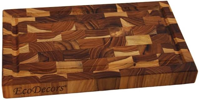 EcoDecors FSC Certified, Solid Teak Cutting Board, 10x6, Compact Reversible End Grain Wood Board
