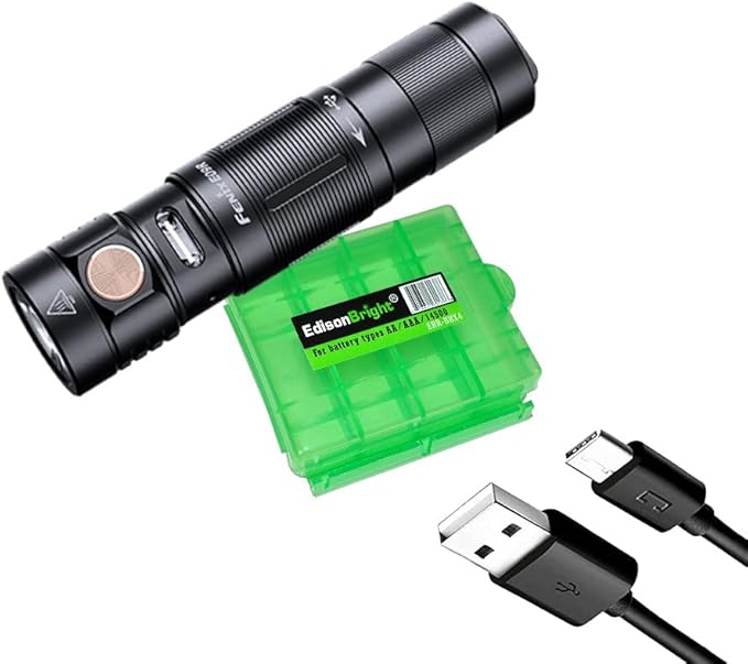 EdisonBright Fenix E05R 400 Lumen USB Rechargeable EDC Keychain Flashlight Charging Cable Carrying