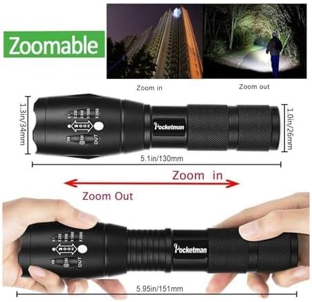 Pocketman LED Flashlight Handheld Torch with 5 Modes (3 Pack)
