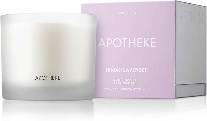 Apotheke 3-Wick Scented Candles for Home, Hinoki Lavender - 26 oz Soy Wax Jar Candle Gift for Women