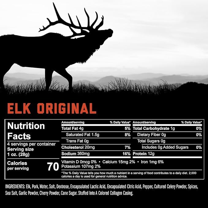 ICON Meats Elk and Pork Snack Sticks - Original Flavor - 6 Packs Per Box, 4 Sticks Per Pack, All