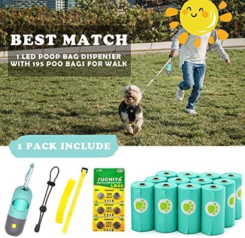 Dog Poop Bags Holder with LED Flashlight|Pet Waste Bags Dispenser for Leash|Doggie Potty Bags