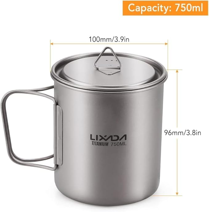 Lixada Titanium Pot, Lightweight Camping Pot Titanium Cup Titanium Backpacking Pot with Portable