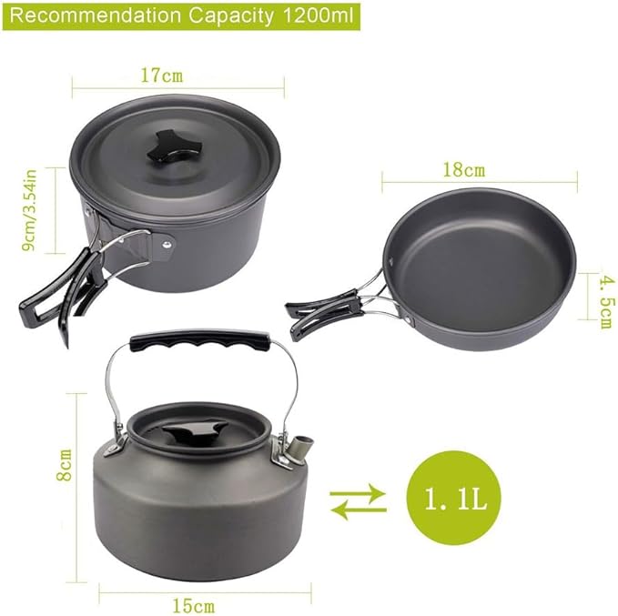 Camping Cookware Set Lightweight Portable Pot Pan Kettle Cups Spoon Fork Cutter with Carry Bag for