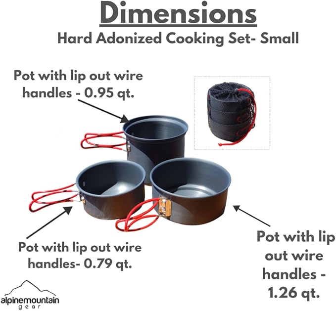 3 Piece Backpacker Hard-Anodized Cook Set - Camping Cookware with Carrying Bag (Made by Caddis