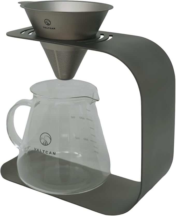 Valtcan Titanium Pour Over Coffee Maker Set – Reusable Metal Filter, Cone Dripper, Mug Stand