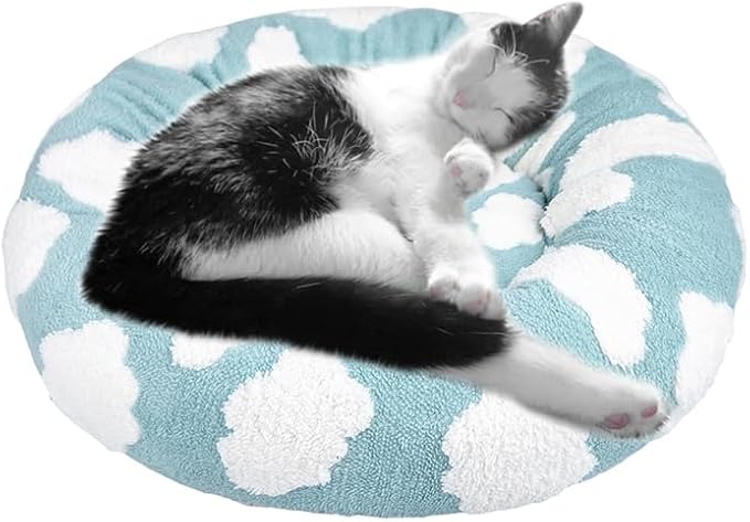 Whiskers & Friends Cat Bed, Cat Beds for Indoor Cats Washable, Orthopedic Soft Fluffy Round Calming