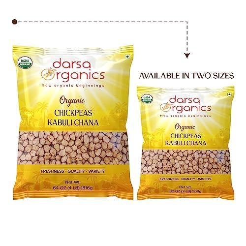 Darsa Organics Chickpeas (Garbanzo Beans) 2 lb | Kabuli Chana Dal | USDA Organic, Non-GMO, Kosher |