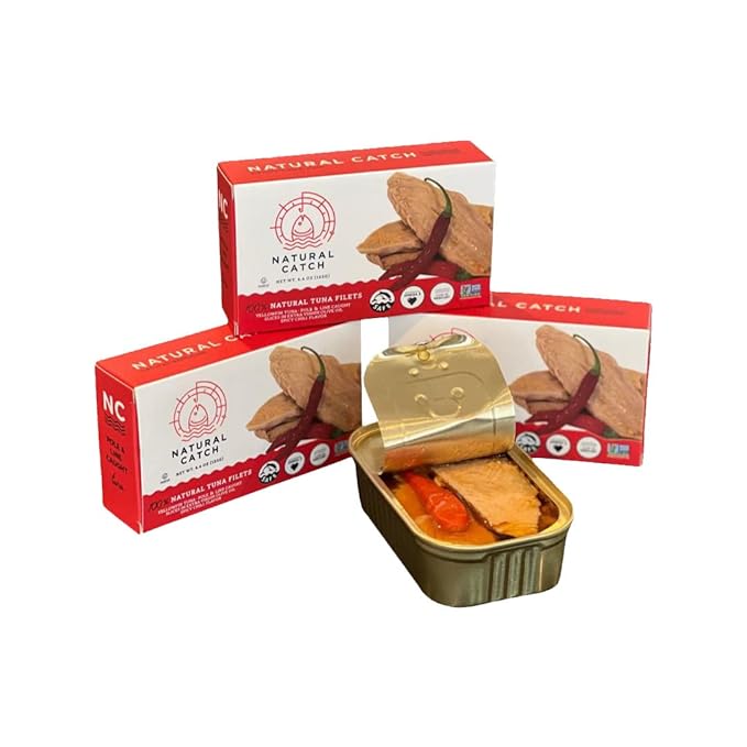 Natural Catch Tuna Spicy Yellowfin Filets, Hand Cut, Pole & Line Caught, 130 Calories Gluten-Free