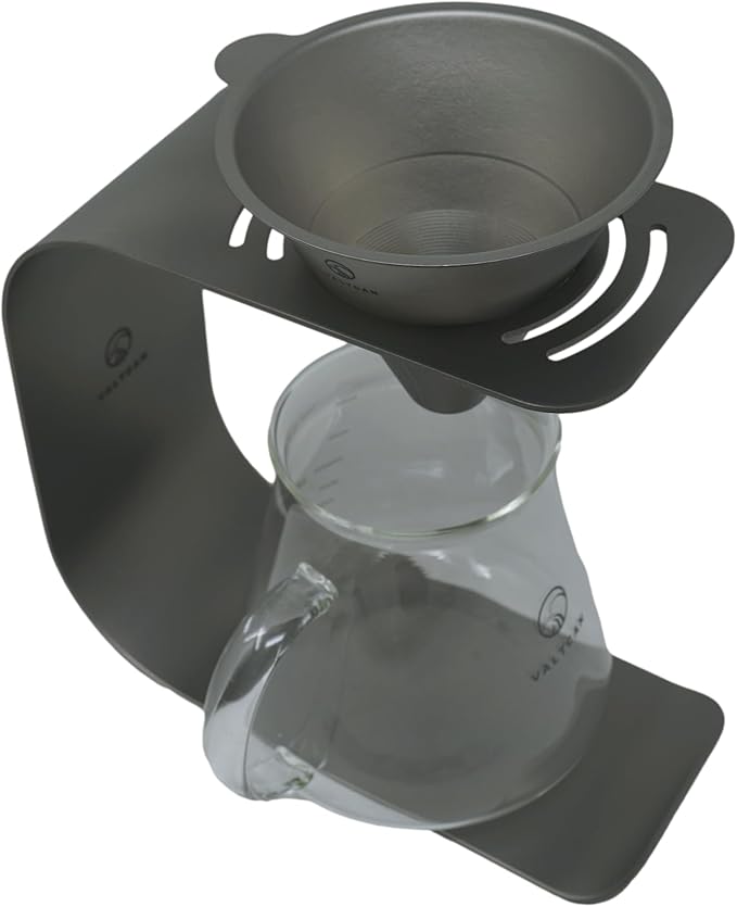 Valtcan Titanium Pour Over Coffee Maker Set – Reusable Metal Filter, Cone Dripper, Mug Stand