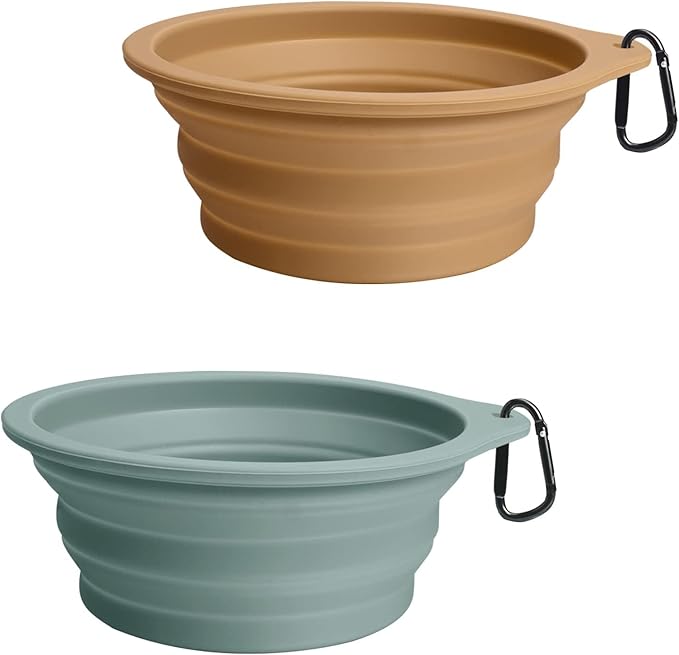 PetBonus 2-Pack Large Silicone Collapsible Dog Bowls, 34oz/1000ml BPA Free Portable Foldable Travel