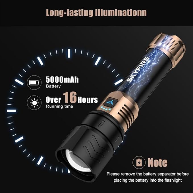 SKYFIRE LED Flashlights High Lumens with Ignition Lens,2000lm Super Bright Rechargeable