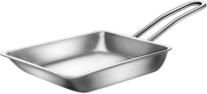 Stainless Steel Fry Pan, 3-Ply Reinforced Body, Rectangular Omelet Pan, Oven & Dishwasher Safe