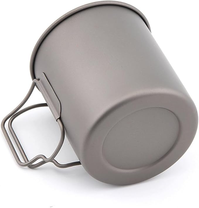 Titanium Camping Mug 750 ml / 25 oz Single-Wall Pot with Lid, Ultralight Backpacking Cup, Folding