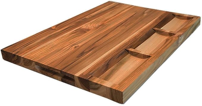 EcoDecors, Teak Cutting Board 24x18, FSC Certified Edge Grain Wood Reversible Butcher Block with