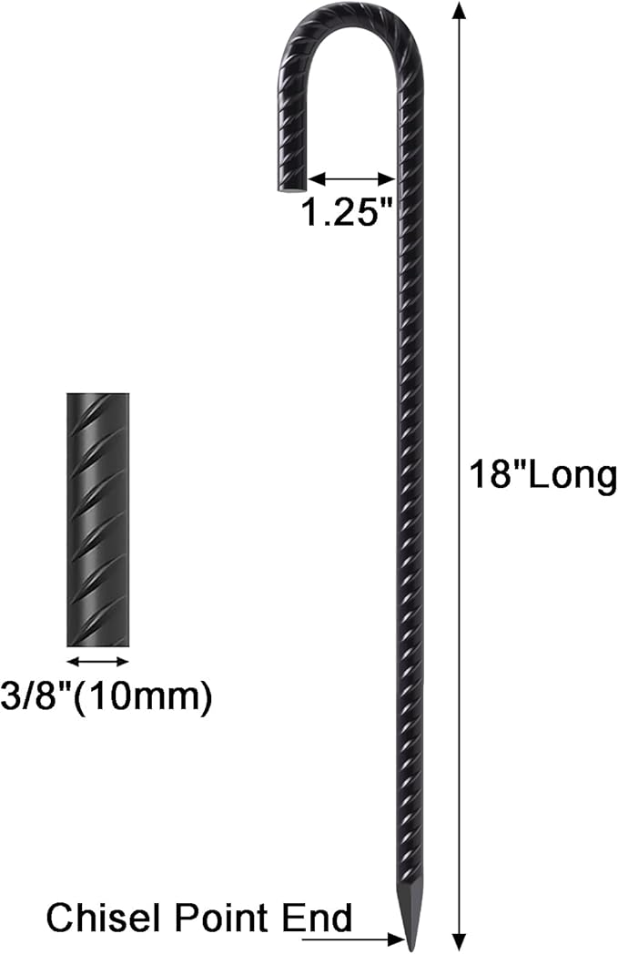 VVOKGO Rebar Stakes 18 Inch J Hook Heavy Duty Ground Anchors (16-Pack), 3/8" Diameter Metal Steel