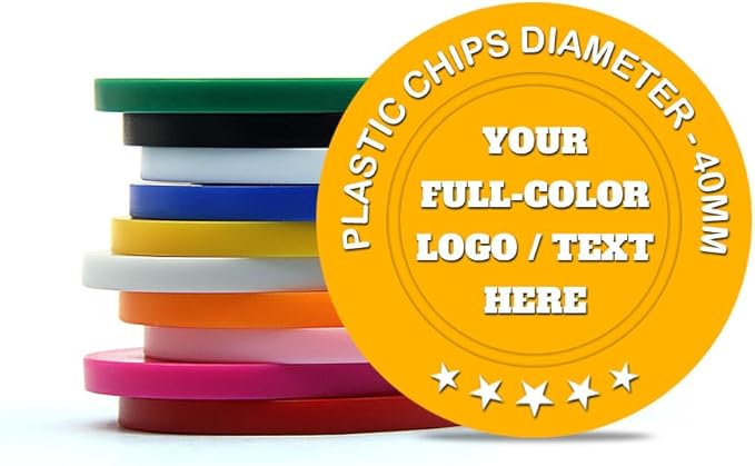 500 Custom Poker Chips Plastic Tokens,40mm/1.57in Diameter,Imprint Full-Color with Your Logo,Text