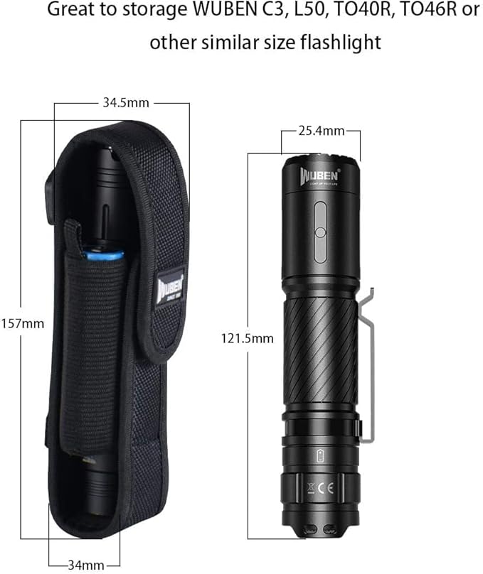 WUBEN Flashlight Holster LED Tactical Flash Light Nylon Pouch Holder Belt Adjustable Heavy Duty