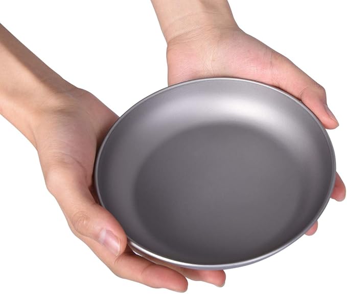 iBasingo Titanium Pan Dish Plate with Carry Mesh Bag Ultralight for Outdoor Camping Tableware