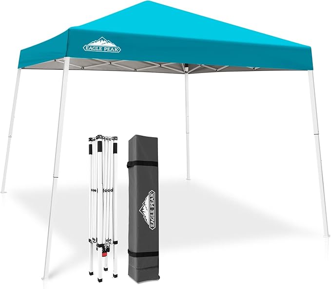 EAGLE PEAK 10x10 Slant Leg Pop-up Canopy Tent Easy One Person Setup Instant Outdoor Beach Canopy