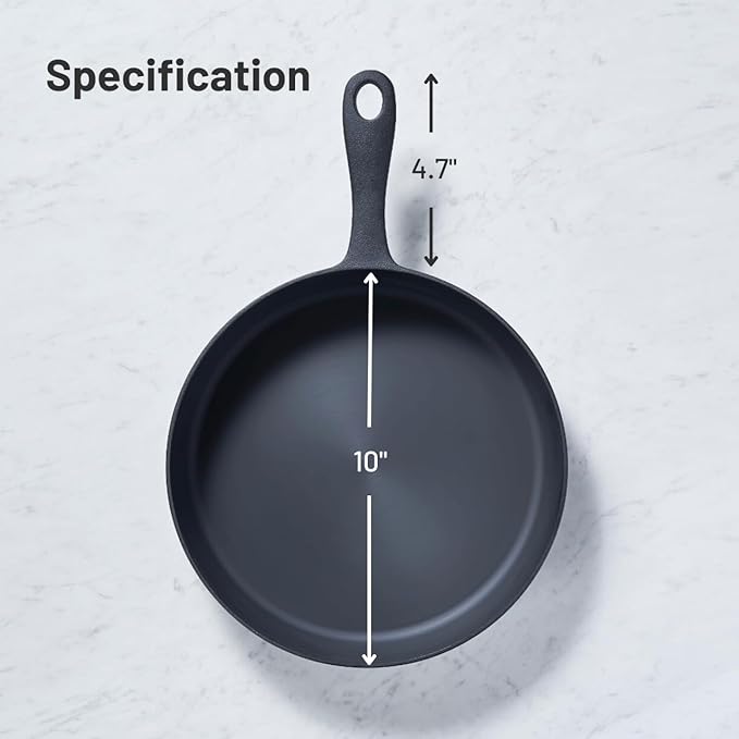 Flambo Skillet #10 - Naturally Non-Stick 10 Inch Pre-Seasoned Cast Iron Frying Pan - Smooth
