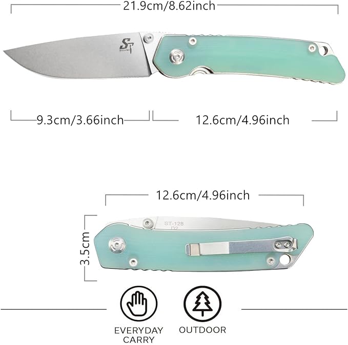 Sitivien ST128 Folding Knife,D2 Blade G10 Handle Safety Liner Lock EDC Tool Knife for Outdoor