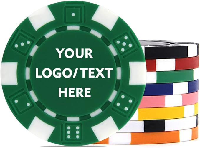 100 Custom Dice Striped Poker Chips, Print Your Text, Logo or Design, Casino Sized Chips for Texas