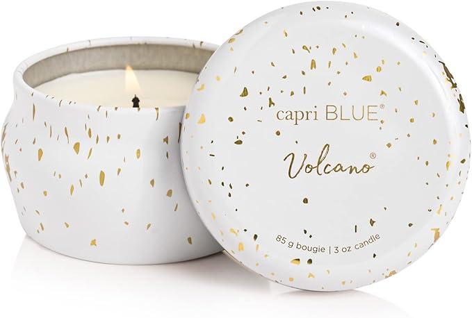 Capri Blue Glimmer Mini Tin - Volcano Scented Candle with Mini Tin Candle Holder - Soy Wax Blend