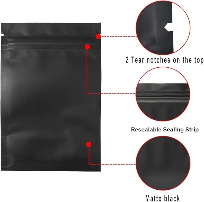 STUs 100 Pack Smell Proof Bags 3.1 x 5.1 Inch Resealable Stand-Up Mylar Bags Foil Pouch