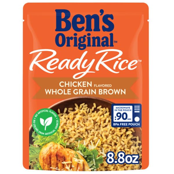 BEN'S ORIGINAL Ready Rice Chicken Flavored Whole Grain Brown Rice, Easy Flavored Rice Dinner Side