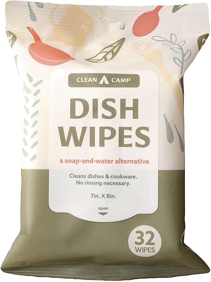 Dish Wipes | 100% Biodegradable Pre-Moistened Food-Safe Camp Kitchen Wipes | A Soap-and-Water