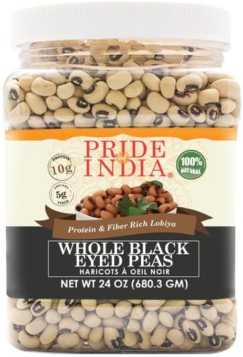 Pride Of India - PACK of 6 - Indian Whole Black Eyed Peas - Protein & Fiber Rich Lobiya, 1.5 Pound