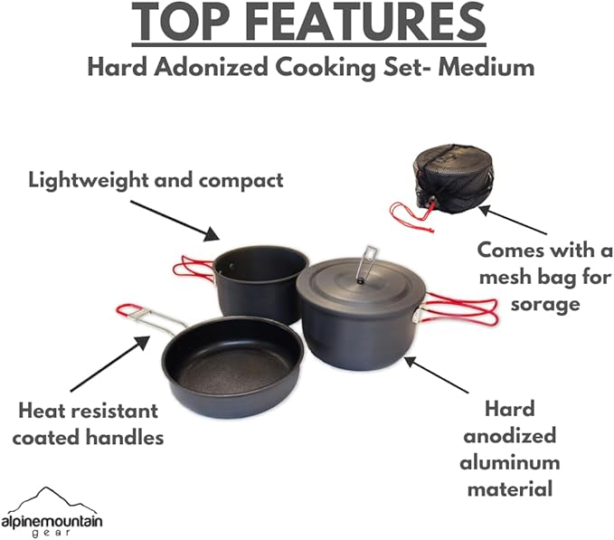 3 Piece Backpacker Hard-Anodized Cook Set - Camping Cookware with Carrying Bag (Made by Caddis
