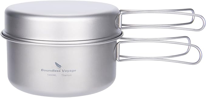 iBasingo Backpacking Cookset Titanium Camping Pots Set Ultralight Outdoor Picnic Pots Pans with