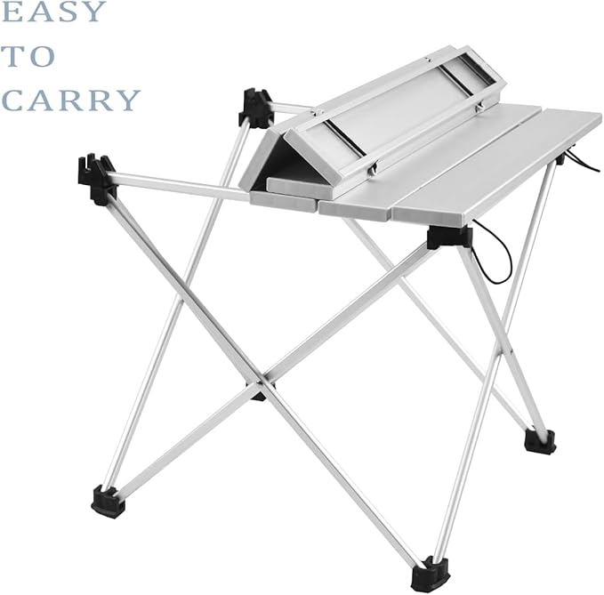 Grope Small Folding Camping Table with Aluminum Table Top, Beach Table for Sand with Carrying