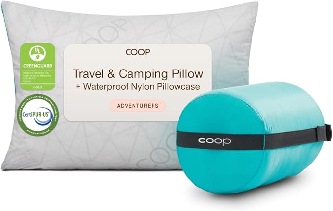 Coop Home Goods Original Adjustable Travel Pillow and Waterproof Pillow Protector Grey Bundle with