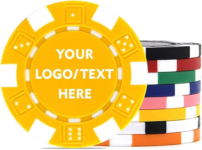 100 Custom Dice Striped Poker Chips, Print Your Text, Logo or Design, Casino Sized Chips for Texas