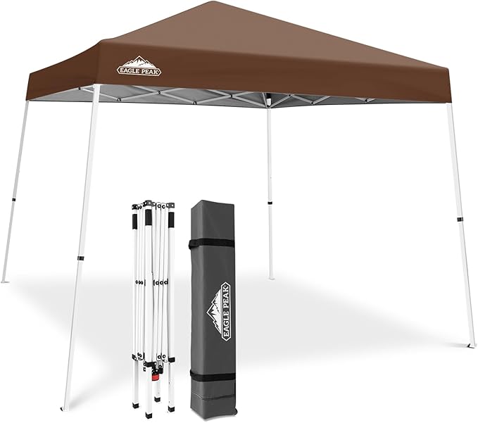 EAGLE PEAK 10x10 Slant Leg Pop-up Canopy Tent Easy One Person Setup Instant Outdoor Beach Canopy