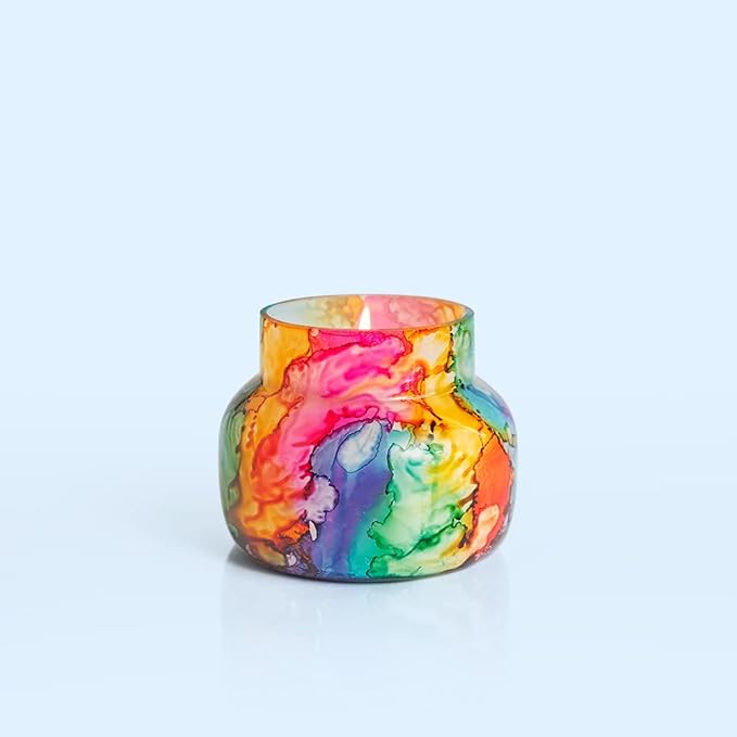 Capri Blue Volcano Candle - Rainbow Watercolor Petite Glass Jar Candle - Luxury Aromatherapy Candle