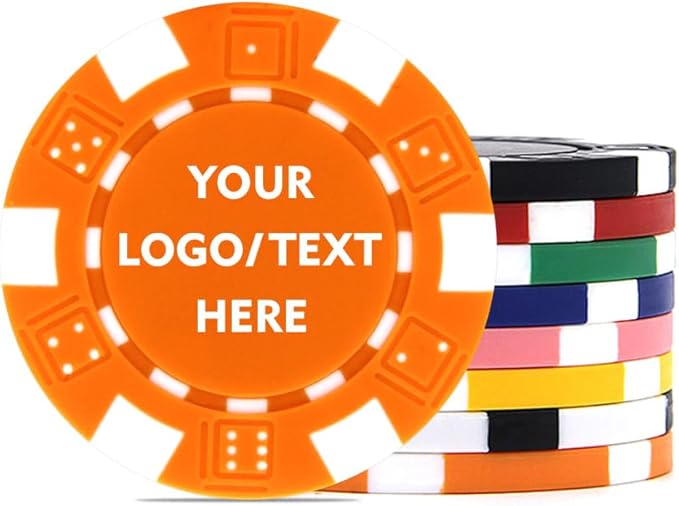 100 Custom Dice Striped Poker Chips, Print Your Text, Logo or Design, Casino Sized Chips for Texas