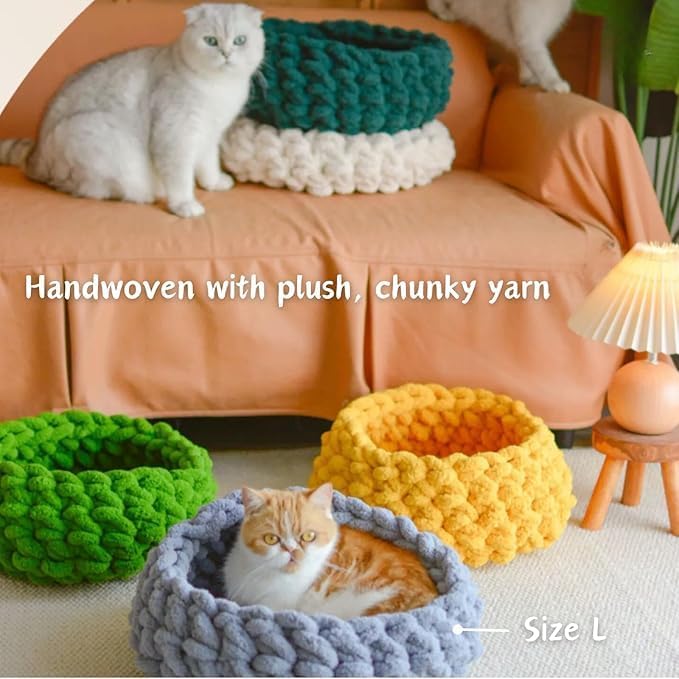 Cat Nest Bed ??Premium Handwoven Washable Extra Soft Round Cave House for Indoor Kitten & Kitty