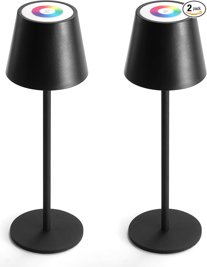 Maksone 2 Pack RGB Cordless Table Lamp, 6600mWh Rechargeable Battery Desk Lamp, 3000K Stepless