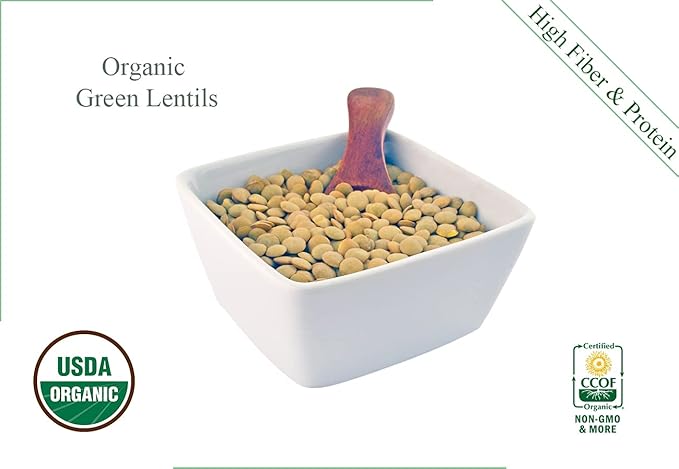 Organic Green Lentils Whole Raw, High Fiber Non-GMO-Bulk (3LB)