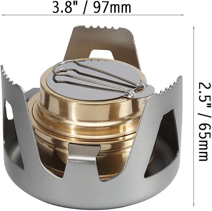 Mini Alcohol Backpacking Stove, Lightweight Brass Spirit Burner with Aluminium Stand for Camping