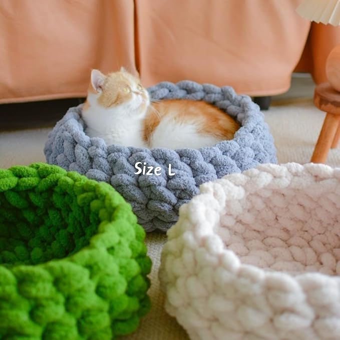 Cat Nest Bed ??Premium Handwoven Washable Extra Soft Round Cave House for Indoor Kitten & Kitty