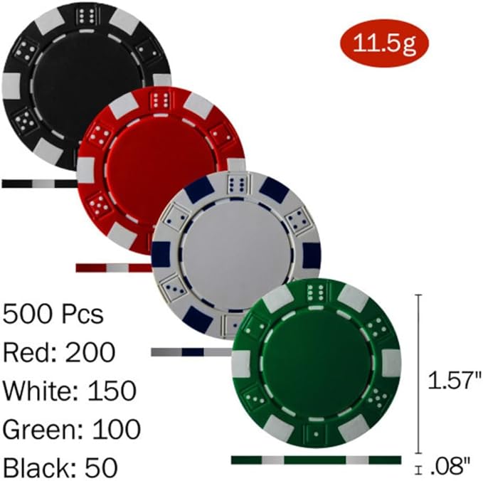 Poker Chip Set - 11.5g Poker Set with Cards, Buttons, Carrying Case, and 500 Poker Chips for Texas