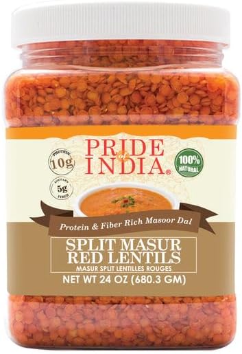 Pride Of India - PACK of 6 - Indian Split Masur Red Lentils - Protein & Fiber Rich Masoor Dal, 1.5